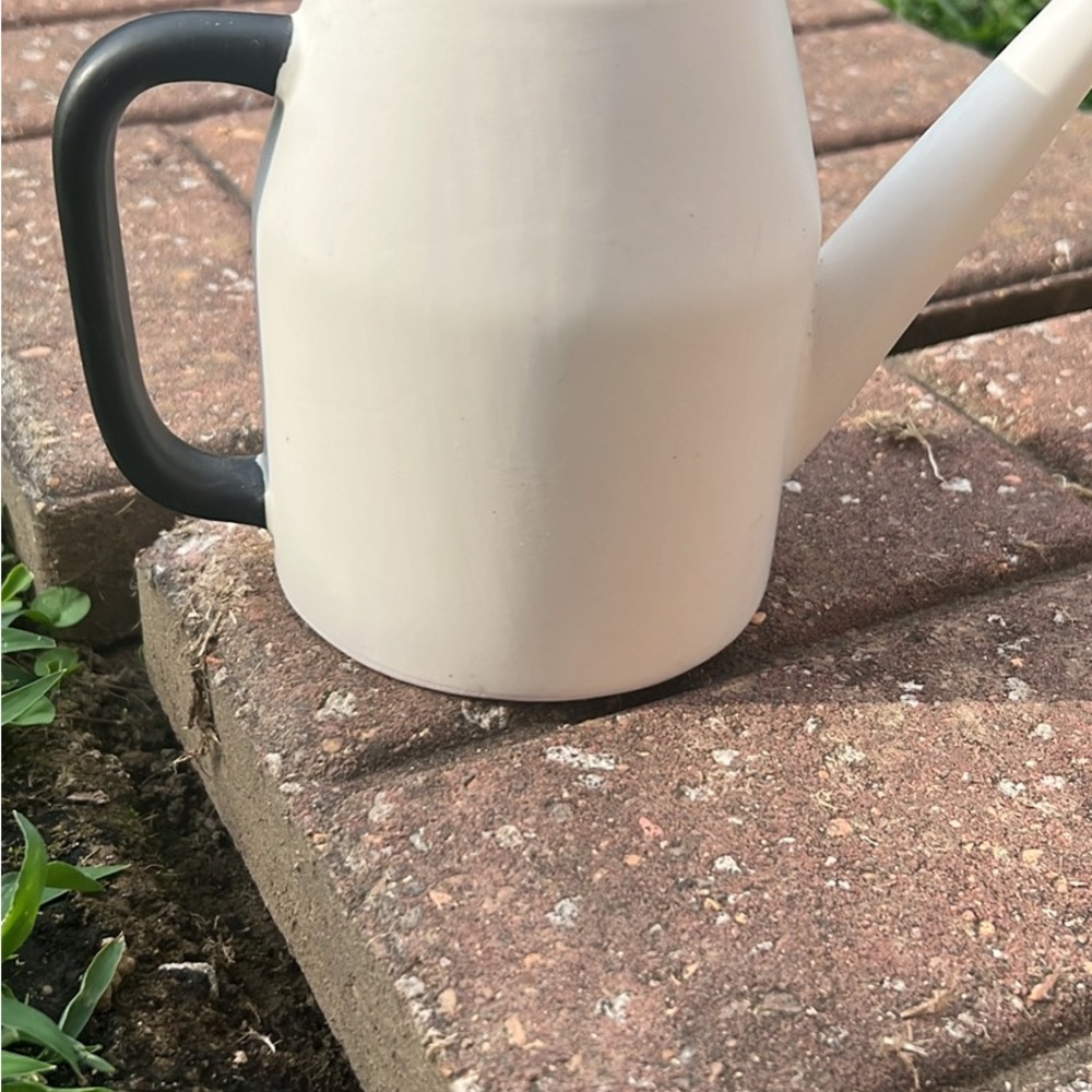 White Watering Can with Black Handle